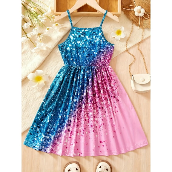 HWJAD 1-8 Years Baby Girls Spaghetti Strap Dress Toddler Princess Dresses Kids A-Line Casual Sundress Summer Dress