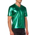 thumbnail image 4 of INSPIRE CHIC Men's Metallic Shiny Nightclub Short Sleeve Party Disco T-Shirt L Dark Green, 4 of 6