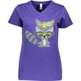 thumbnail image 3 of Inktastic Hipster Raccoon, Raccoon With Glasses, Flowers Women's V-Neck T-Shirt, 3 of 5