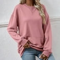 thumbnail image 2 of DHFJKG Women's Hoodless Sweatshirt Fall Winter Solid Color Casual Relaxed Fit Crew Neck With Pocket Pullover For Everyday Wear Long Sleeve Leisure Tops, 2 of 8
