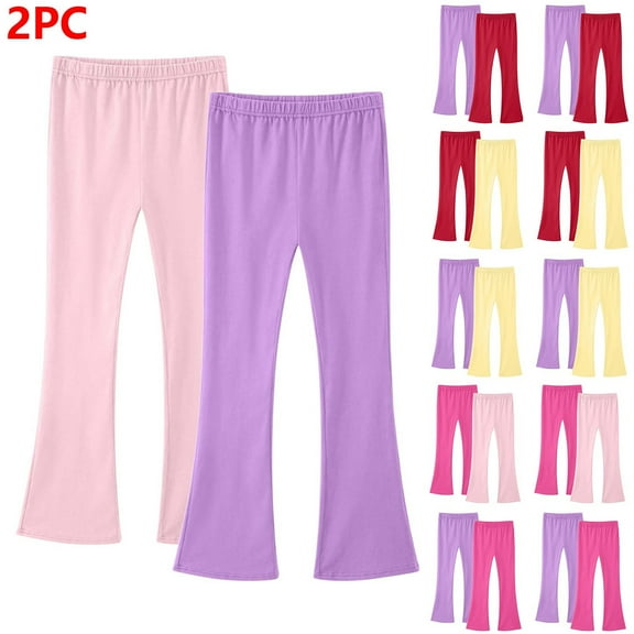 HAOTAGS Big Girls 2PC Leggings (3-14), High Waist Flared Pants Casual Yoga Pants Daily Pants Pink 9 Years