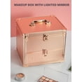 thumbnail image 2 of Makeup Box with Drawer and A Detachable Lighted Mirror, Waterproof Travel Train Case, Cosmetic Organizer and Makeup Suitcase with Adjustable Dividers, Magnetic LED Mirror (Rose Gold), 2 of 14