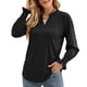 thumbnail image 1 of Blusa Cuello En V Puños Con Volantes Manga Larga Color Puro Tops Casuales De Moda Para Mujer Negro XXL, 1 of 6