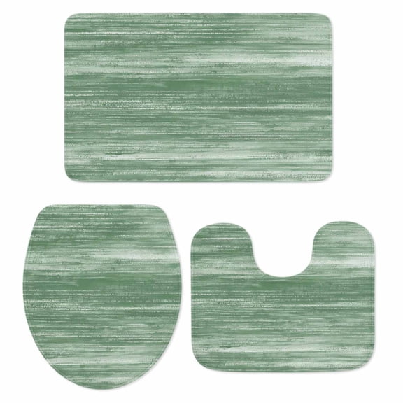 Sage Green Bathroom Rugs Set Modern Abstract Gradient Green Lines Texture Non Slip Absorbent Soft Bath Mats 3 Piece Set with Bathroom Rug, U-Shaped Floor Mat, Toilet Seat Cover Large Size