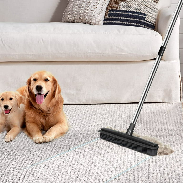 LandHope Rubber Broom Pet Hair Remover Broom with 50 Thickened Long Handle  Carpet Rake,Black