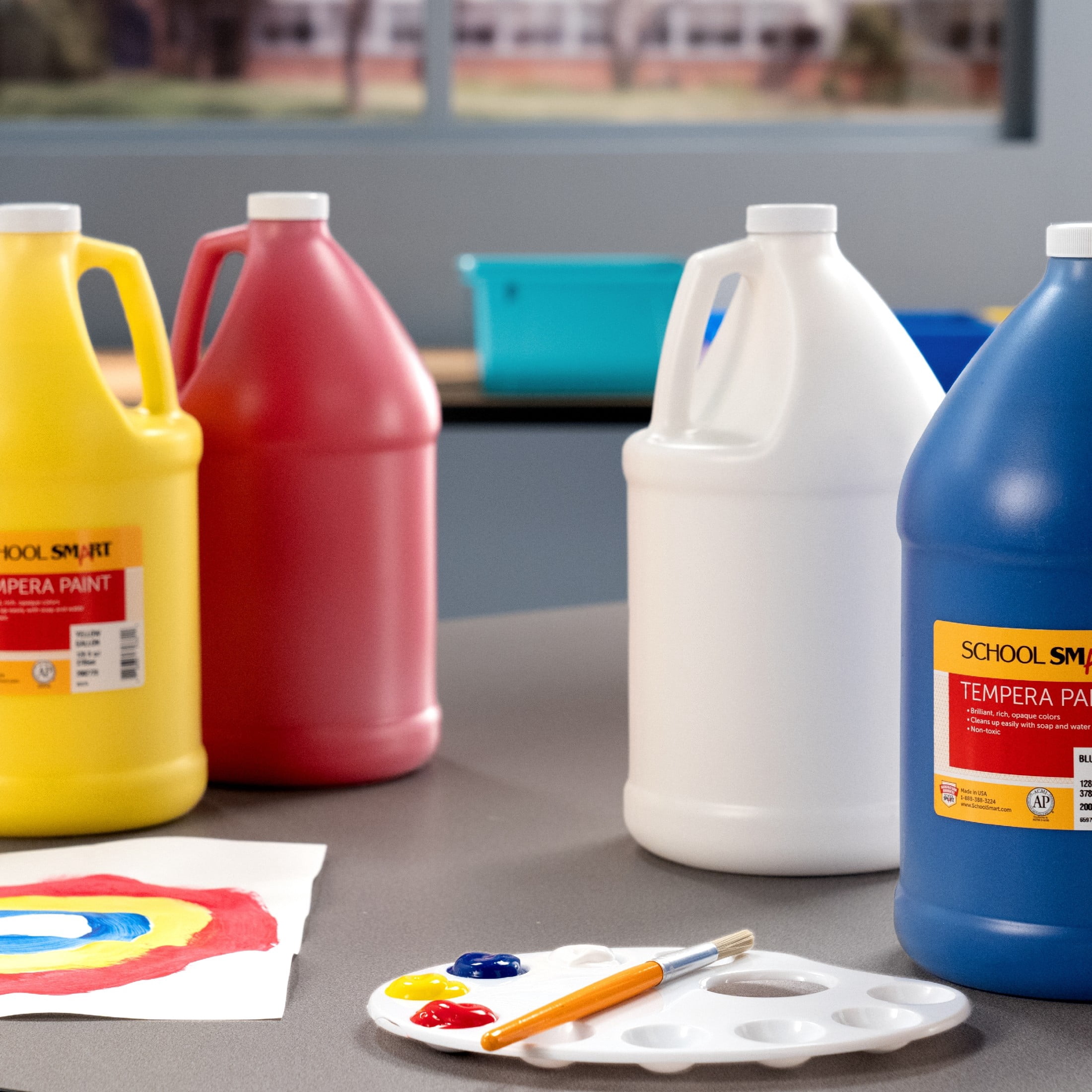 Washable Tempera Paints, 1 Gallon Bottles, Assorted Colors, Set of 4