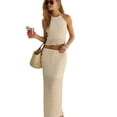 thumbnail image 3 of Conjunto de Falda Larga de 2 Piezas para Mujer, Estilo Y2K, con Espalda Descubierta y Cordones, Camiseta Sin Mangas, Falda Larga con Volantes, Ropa de Playa para Salir. Lechoso S, 3 of 8