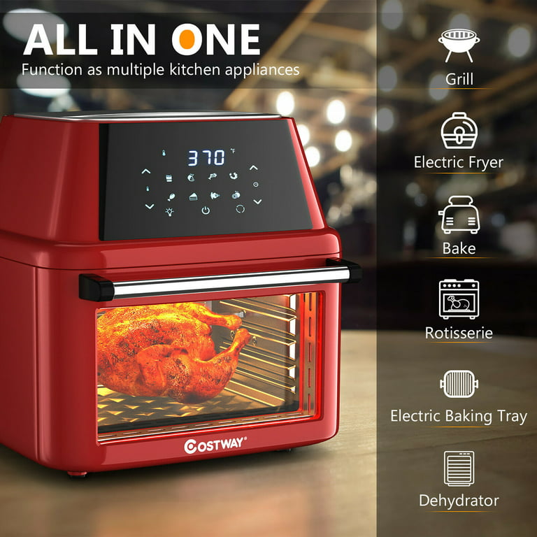 Costway 19 QT Multi-functional Air Fryer Oven Dehydrator Rotisserie  w/Accessories Red
