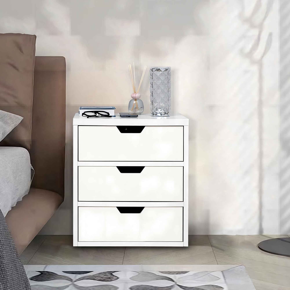 Kadyn Bedside Table, Nightstand Side Table with Wireless Charging Station, Bedside End Table with Lockers and Storage Drawers, White