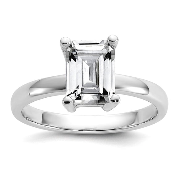 9mm 925 Sterling Silver Rhodium Plated Polished Emerald-cut Cubic Zirconia Ring Size 6 Ring for Women