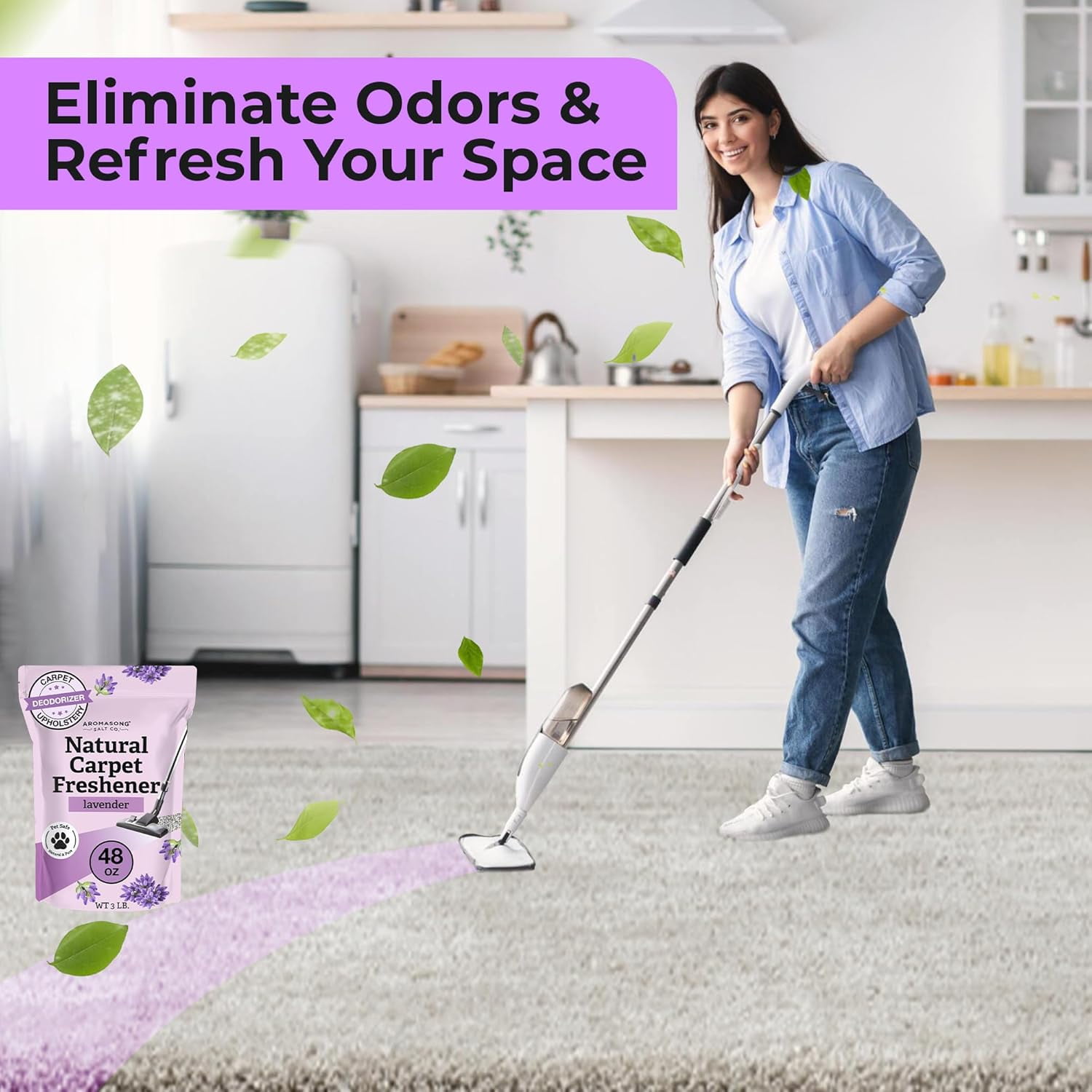 Aromasong Natural Lavender Carpet Deodorizer Powder, Safe for Pets, Upholstery & Pet Odor Eliminator, 48 oz