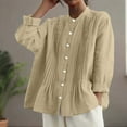 thumbnail image 5 of HomeDM Womens Long Sleeve Shirts, Button Down Crew Neck Trendy Pleated Loose Fit Tunic Tops - Yellow/L, 5 of 7