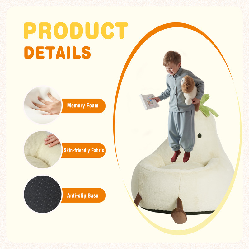 Gianna Kids Bean Bag Chair, 31 Inch Stuffed Toddler Couch with Faux Rabbit Fur Cover for Teens & Kids, Comfy Lazy Sofa Chair for Reader, Living Room, Bedroom, Beige