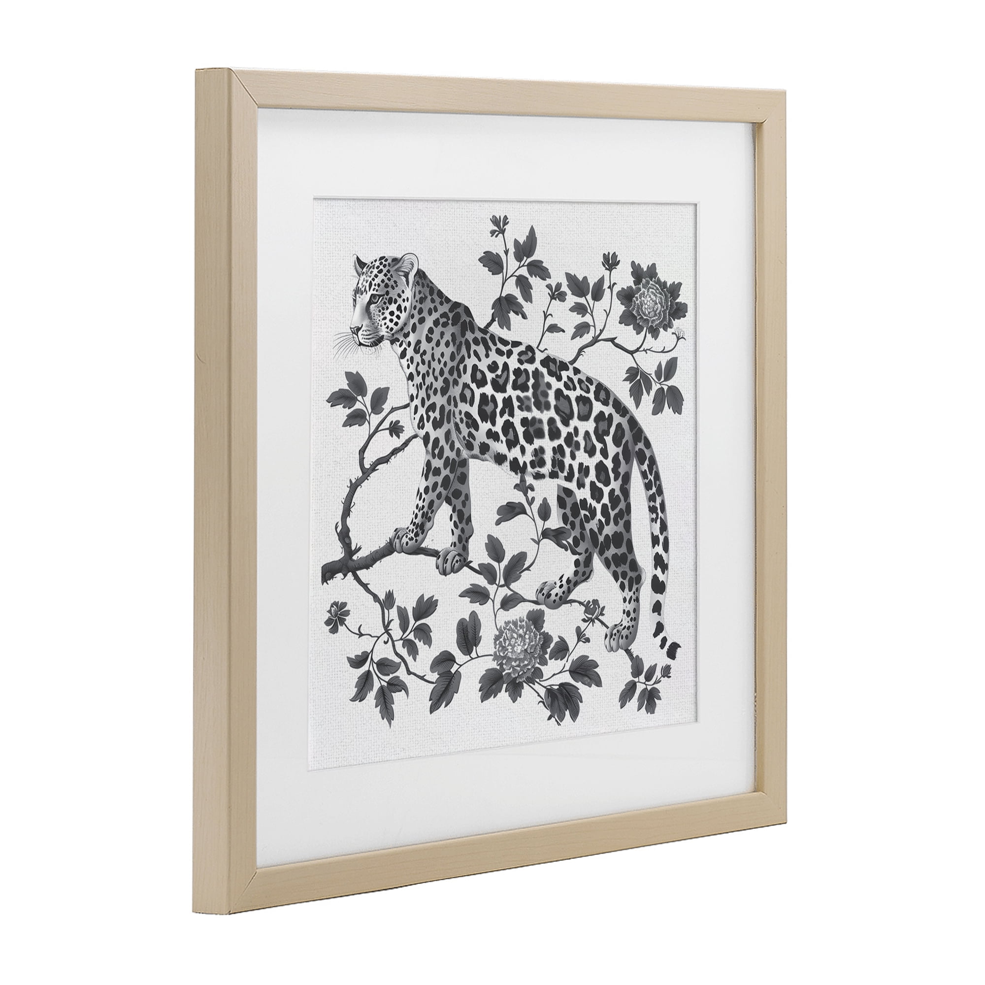Monochrome Detail Leopard Birch Framed Print Under Glass, design by Lettered and Lined