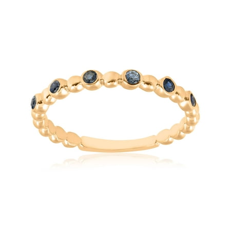 14k Yellow Gold Blue Sapphire Ring 1/8ct Womens Stackable Beaded Band
