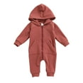 thumbnail image 1 of Combinaison à Manches Longues pour Bébé Mode Automne Couleur Unie avec Capuche à Fermeture Éclair une Pièce Pantalon Long avec Poche, 1 of 1