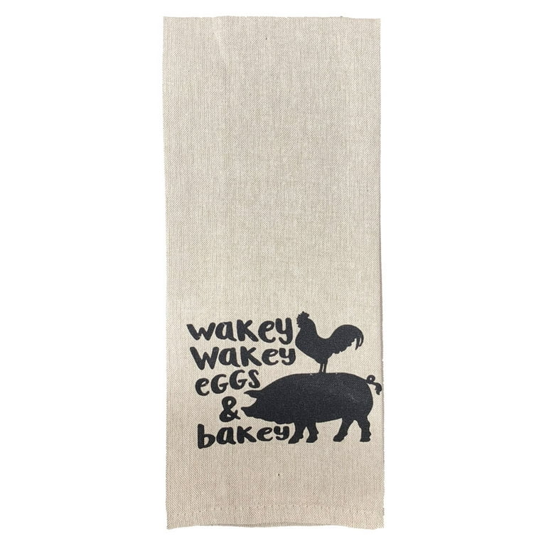 Farmhouse Kitchen Towels Set of 5 Farm Animals Rooster Pig Cow Dish Towels  Black Tan Flour Sack 16”X28” 100% Cotton