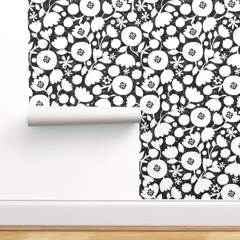 Peel-and-Stick Removable Wallpaper Black And White Floral Mod Flower