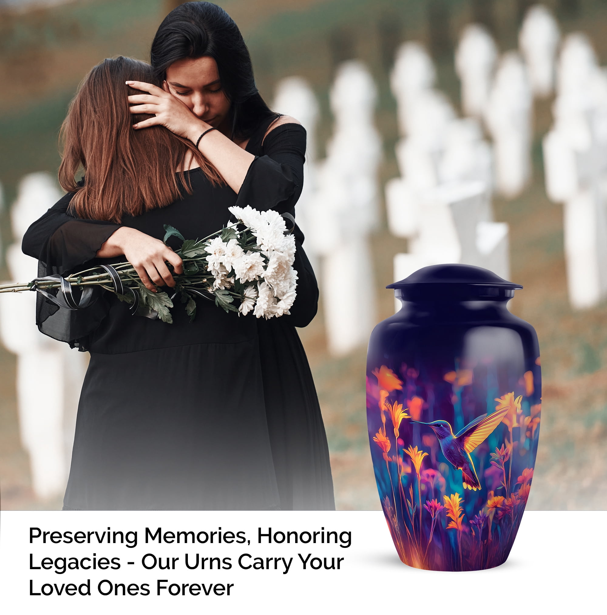 MUKTIVE Humming Bird keepsake Urns for Human Ashes - Flowers Adult Urns for Ashes Men & Women 3 Inch - keepsake Dark Blue Urn for Daughter & Son - Human Remains Ash Urn for Memorial & Funeral