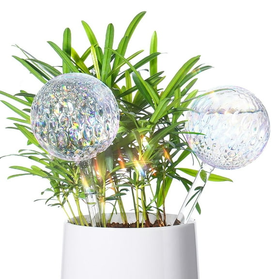 Plant Watering Globes 2pcs, Watering Bulbs Patterned Glass Iridescent Rainbow Gradient, Automatic Watering Device Self Watering Planter Insert Stakes, Plant Accessories Indoor