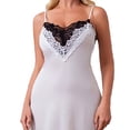 thumbnail image 5 of JSGEK Women Contrast Lace Trim Spaghetti Strap Chemise Dress Satin Fabric Nightwear Lingerie Set White S, 5 of 5