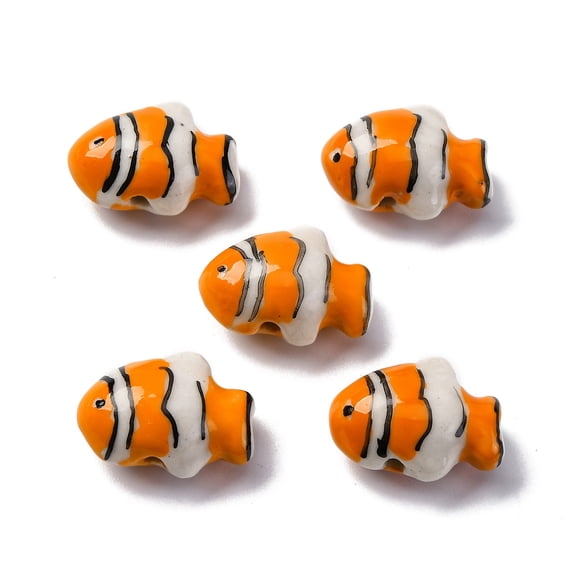 20pcs Handmade Porcelain Beads Fish Dark Orange 17.5~18.5x13~13.5x8.5~9mm Hole: 1.8mm