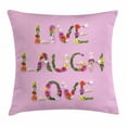 thumbnail image 1 of Live Laugh Love Throw Pillow Cushion Cover, Floral Quote Composition on an Abstract Pink Background Typographic Pattern, Decorative Square Accent Pillow Case, 20 X 20 Inches, Multicolor, by Ambesonne, 1 of 2