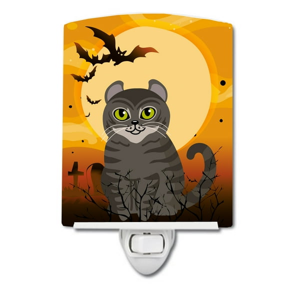 Caroline's Treasures BB4437CNL Halloween Curl Cat Ceramic Night Light, 6x4x3", multicolor