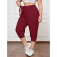 thumbnail image 2 of SHOWMALL Womens Plus Size Joggers Pants Casual Active Capri Sweatpants with Drawstring Pockets Burgundy 3X, 2 of 7