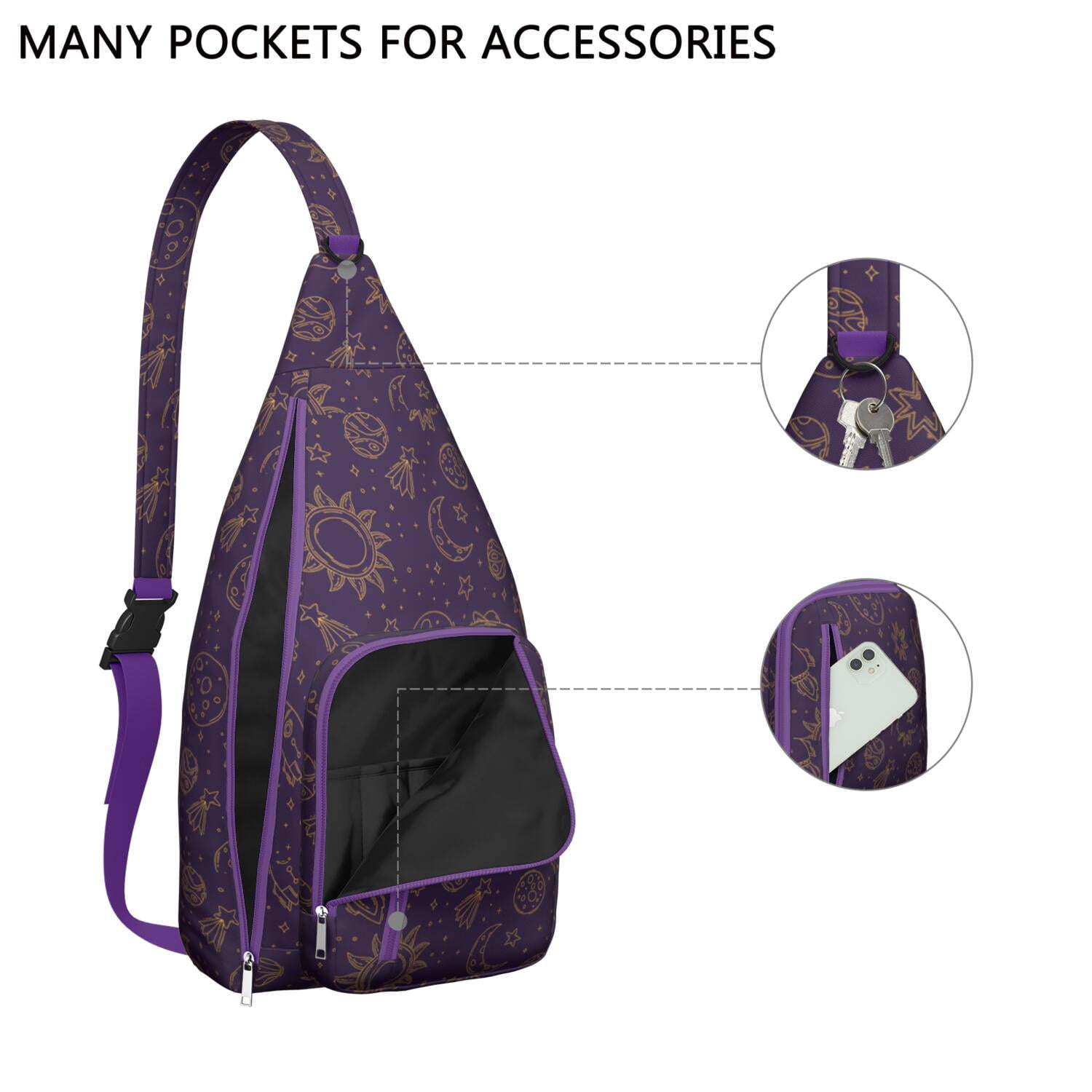 Gothic Mystical Crossbody Bag - Sun & Moon Star Print, Dark Aesthetic Sling Pack, Waterproof & Adjustable Strap