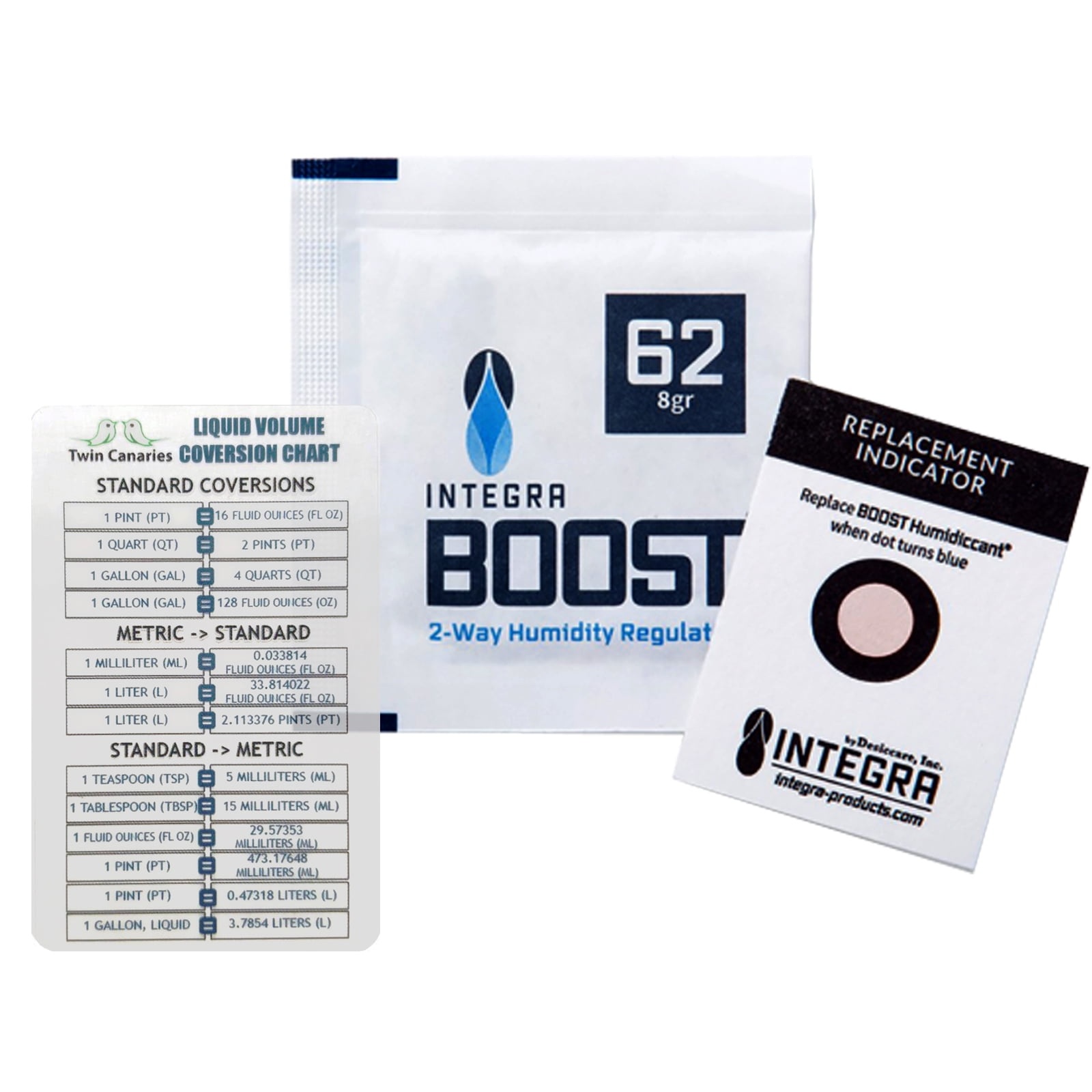 Integra Boost RH 62 8 gram 2 Way Humidity Control Humidity Packet 6 Pack + Twin Canaries