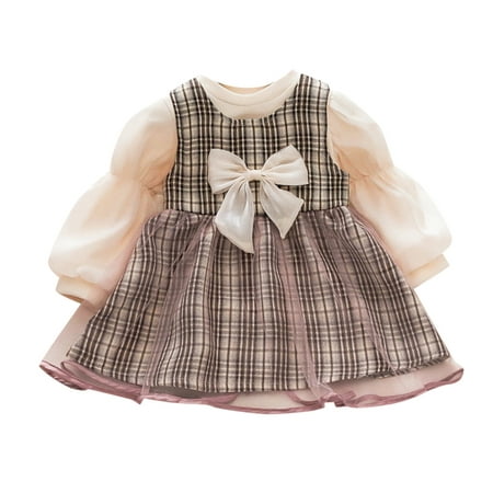 

Zlekejiko Kids Toddler Baby Girls Long Bubble Sleeve Solid Blouse Top Bowknot Plaid Suspender Skirt Outfits Set 2PCS