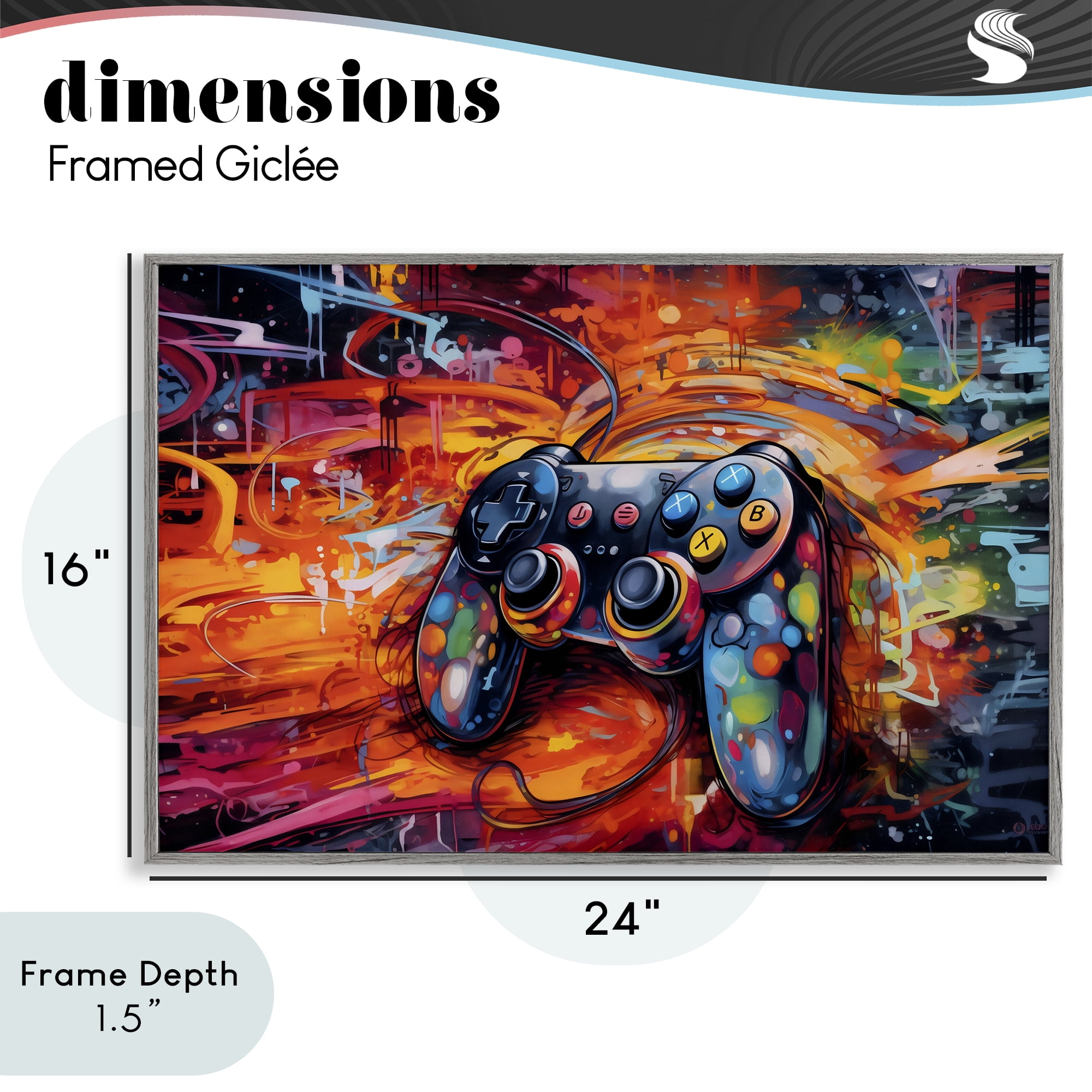Stupell Industries Gaming Swirl Controller Energy Gray Framed Giclee Art, design by Creative Studio
