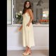 thumbnail image 5 of Vestido de Verano con Cuello en V para Mujer, A Rayas, Estilo Bohemio, para Playa, con Tirantes Finos y Lazo en la Espalda. Amarillo M, 5 of 10