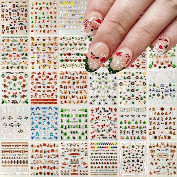 Pegatinas de uñas Spebozy, 30 hojas, autoadhesivas en 3D, para Navidad