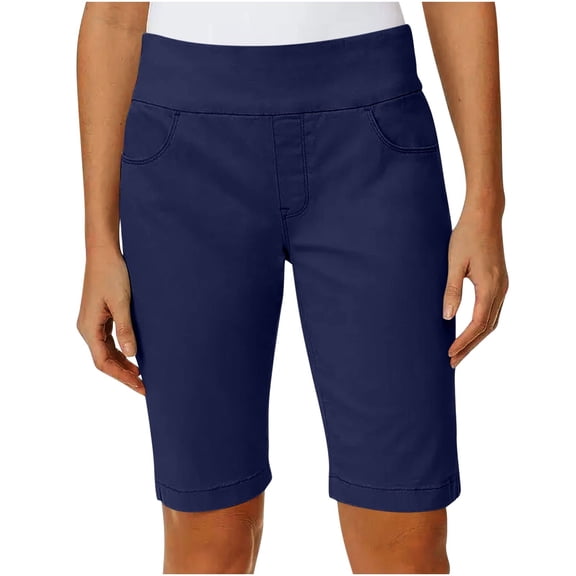 Sport Shorts Women Twill Bermuda Shorts for Women, Stretch Pull on High Waist Hiking Shorts, Summer Outdoor Workout Sport Bottoms Navy 4XL