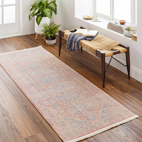 Hauteloom Vahn Hallway, Kitchen Runner Rug - Traditional - Pale Pink, Ivory, Light Gray - 2'7" x 7'3"
