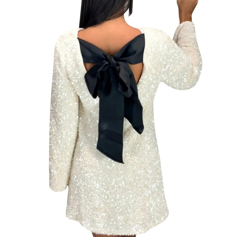 YMNXA Women's Dress Long Sleeve Round Neck Solid Color Sequins Bow Design Elegant Comfortable Dresses For Daily Wear And Party White S - Walmart.com YMNXA Women's Dress Long Sleeve Round Neck Solid Color Sequins Bow Design Elegant Comfortable Dresses For Daily Wear And Party White S - Walmart.com