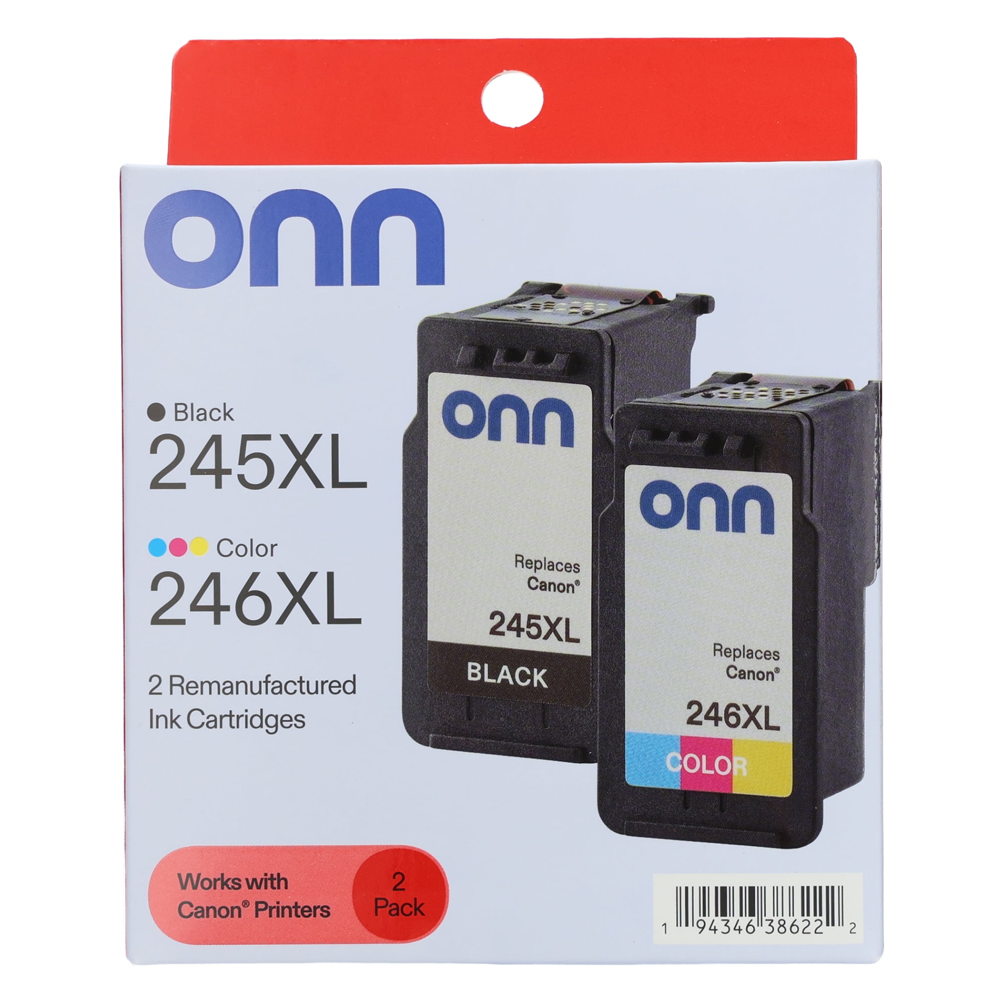 onn Remanufactured Inkjet Printer Cartridges for Canon Printers, Black and Color, 2 Pack