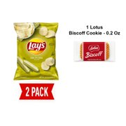 Lays Potato Chips Dill Pickle Flavor, 7.75 Oz - Pack Of 2 & Lotus Biscoff Cookie - 0.2 Oz - 1 ct