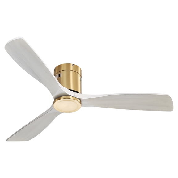 52in Low Profile Ceiling Fan, 3 Carved Wood Blades, Noiseless Reversible Motor, Remote Control