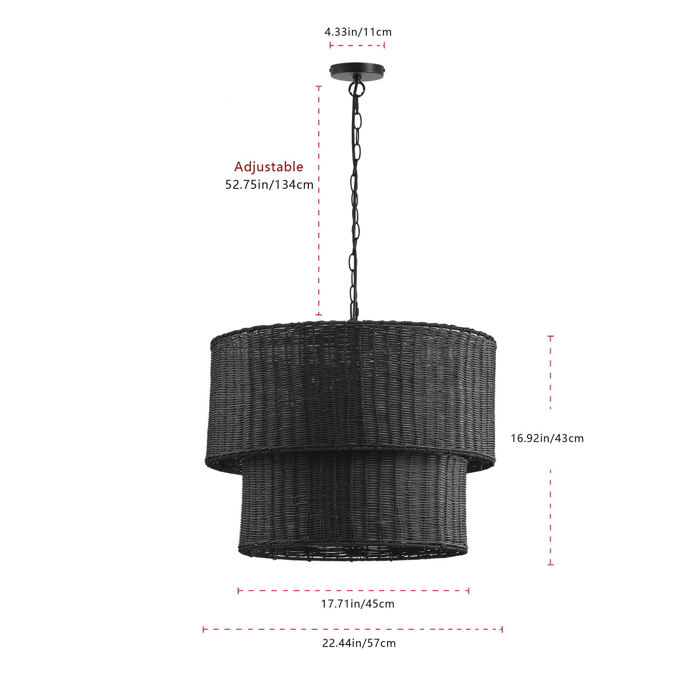 Aiwen Black 2-Tier Wicker Chandelier Rustic Pendant Light Fixture for Bedroom Foyer Kitchen Hallway