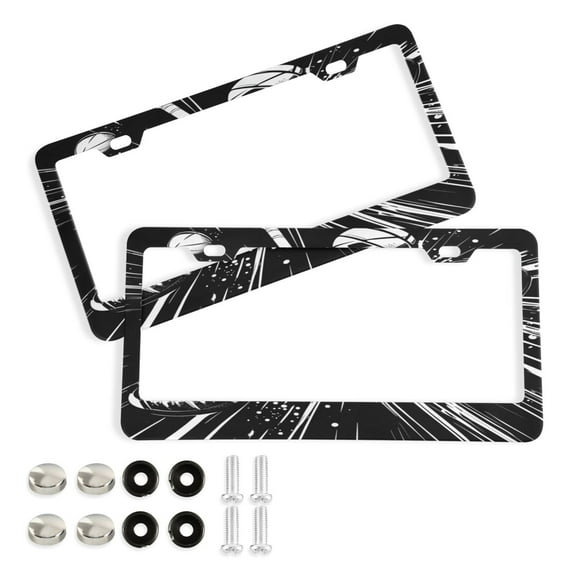 2 Pack Aluminum Alloy License Plate Frame Universal Car License Plate Cover with 2 Holes with Free Screws Black and White Sports Equipment