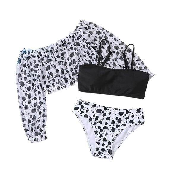 Xijirk Girls 3 Piece Swimsuit Set, Dot Print Tankini with Split Bikini, Kids Swimwear for Summer,Size 6-7 Years