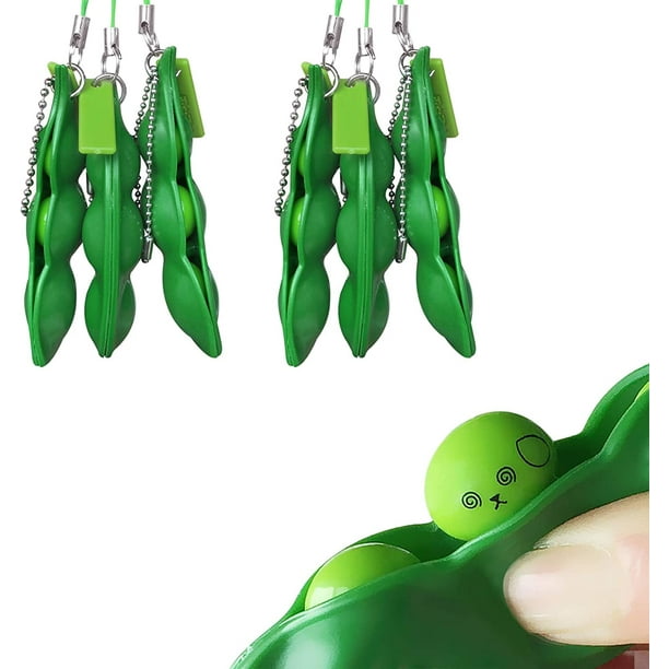 Paquete de 3 llaveros Edamame Fidget Toys - Squeeze-a-Bean Puchi Puti Mugen Llavero Guisante Llavero Soybean Juguetes Regalo Xemadio WRMH-859-2