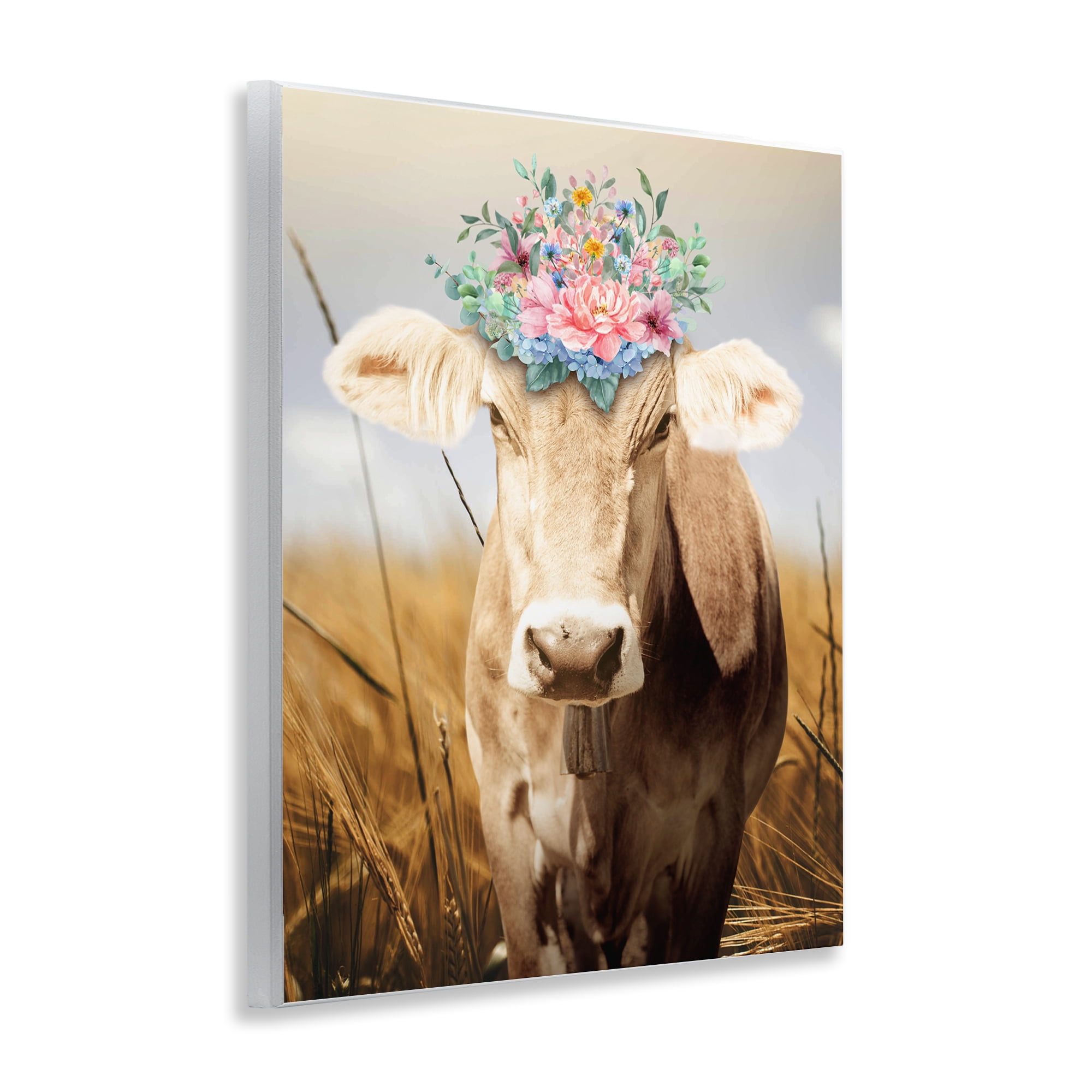 Stupell Industries Chatty Belle Cow with Florals Wall Plaque Art, design by Marcus Prime