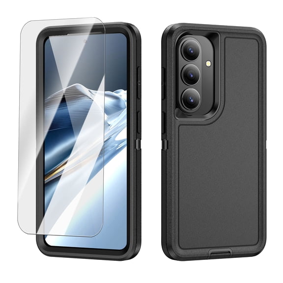 Dteck 3-in-1 Heavy Duty Case for Samsung Galaxy A26 5G with Tempered Glass Screen Protector, Shockproof Full Body Hard PC TPU Protective Cover, Black