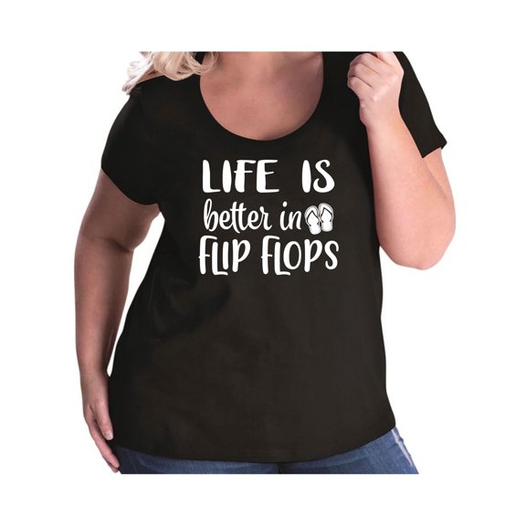Life Is Better In Flip Flops Womens Plus Size Scoopneck Tee