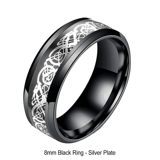 mmirethe Statement Fashionable Dragon Pattern Ring Crafted With Titanium Steel Black+ silver 1Set