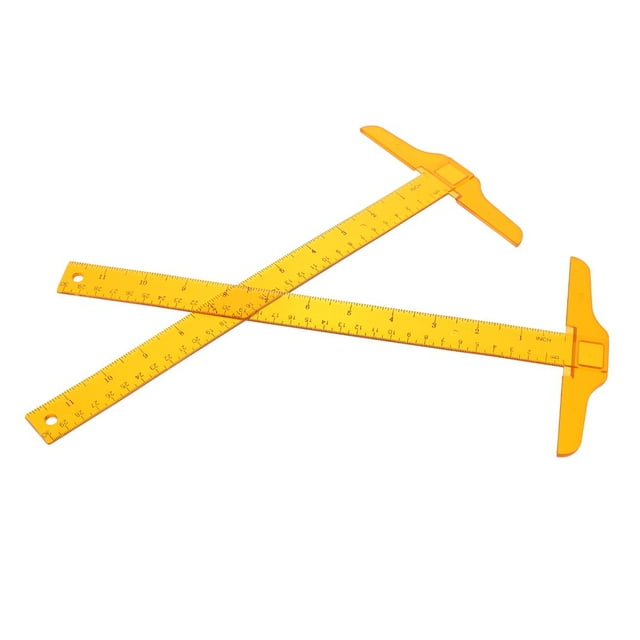 HLONK Orange Plastic T-Shaped Ruler for Students with Clear Scales and Inch Centimeter Calibrations 2pcs
